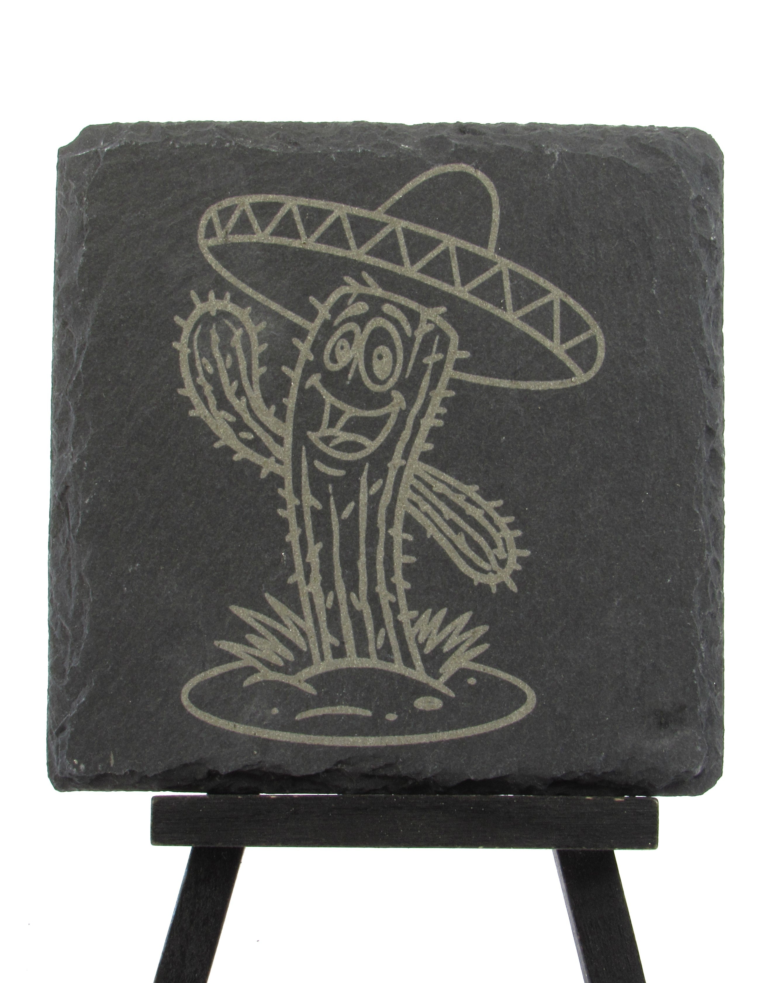 Slate Coaster - Happy Saguaro with Sombrero