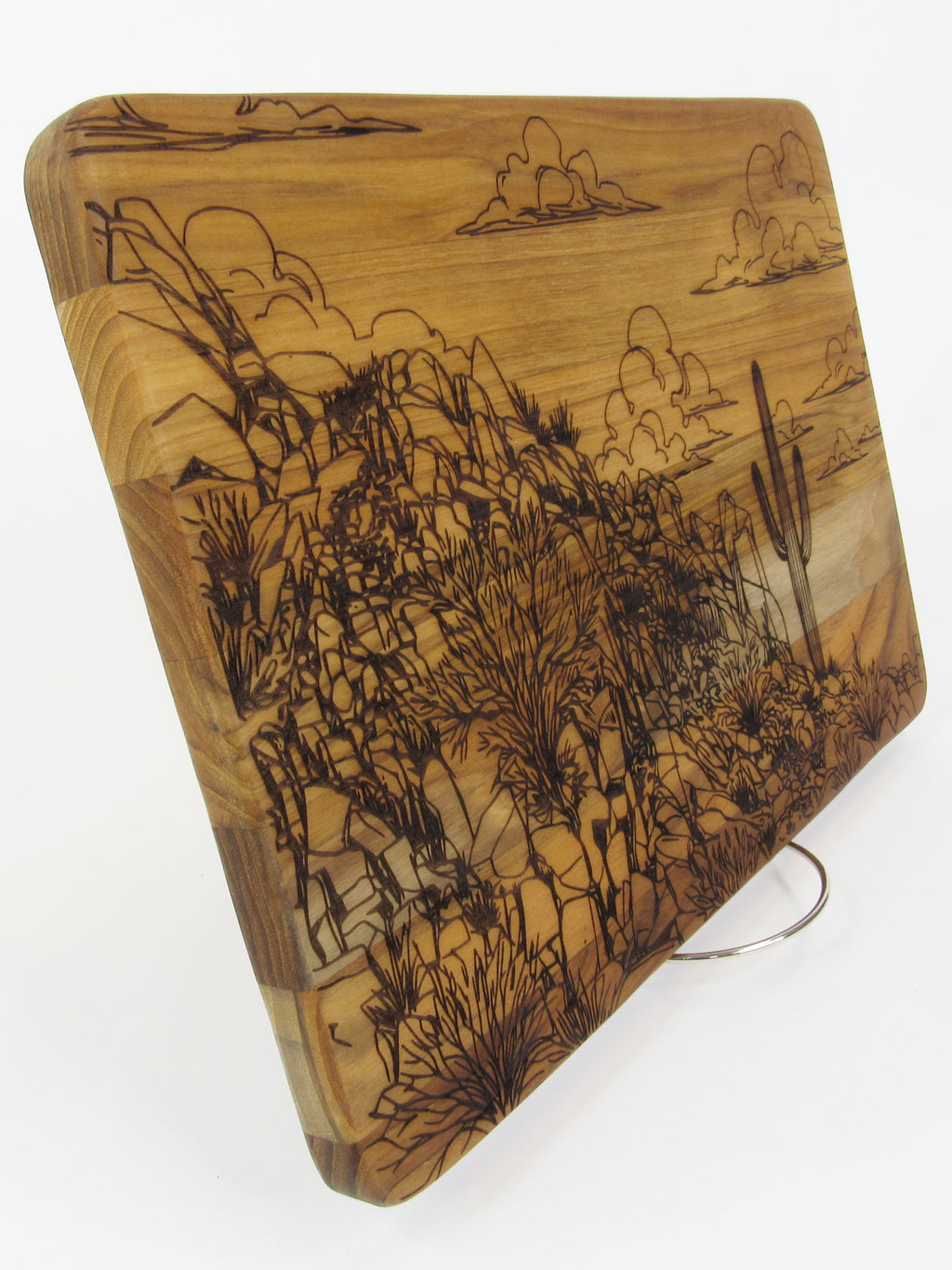 Acacia Wood Engraving - Saguaro on Mountainside