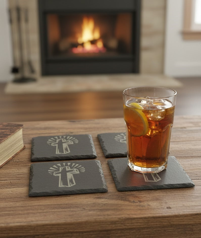 Slate Coaster - Radiant Cross